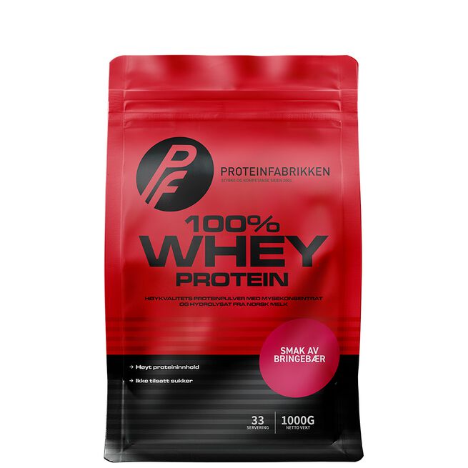 Whey 100%, 1 kg Bringebær