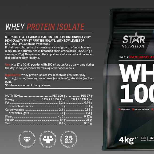 Whey-100 Vassleprotein 4 kg Choklad
