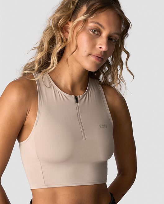Mirage Cropped 1/4 Zip Tank Top Wmn, Light Cool Brown