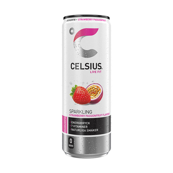 24 x Celsius, 355 ml 2 kr pant Strawberry Passionfruit
