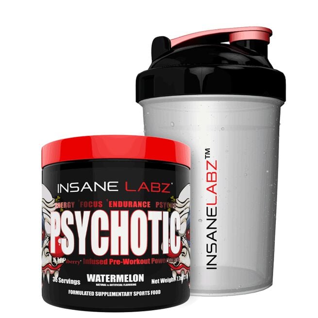 Psychotic Pre-Workout, 35  servings + Insane Labz Shaker 