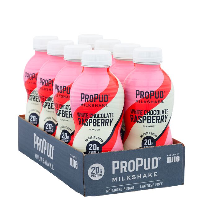 8 x ProPud Protein Milkshake, 330 ml, White Chocolate Raspberry 