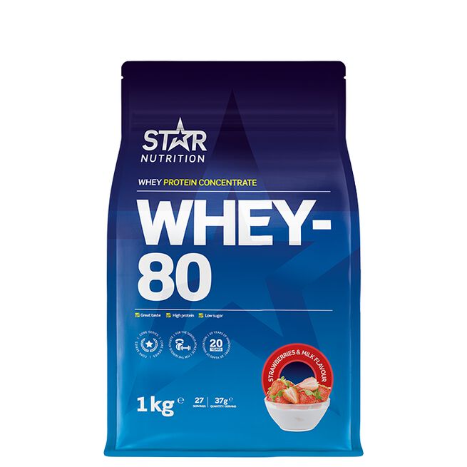 Whey-80 Vassleprotein 1 kg Jordgubbar & Mjölk