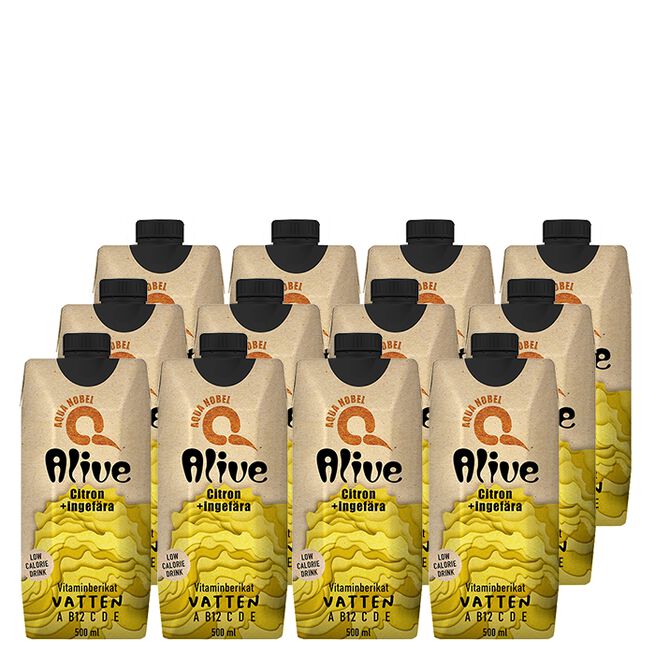 12 x ALIVE, 500 ml, Citron/Ingefära Koffeinfri