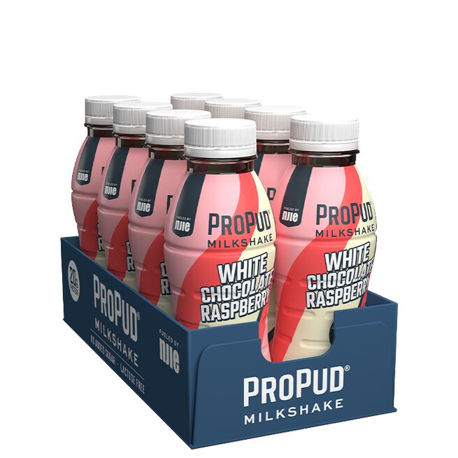 8 x ProPud Protein Milkshake, 330 ml, White Chocolate Raspberry 