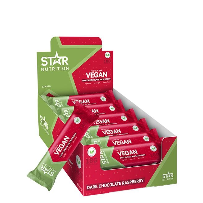 12 x Star Nutrition Vegan Protein bar, 55 g, Raspberry Chocolate 