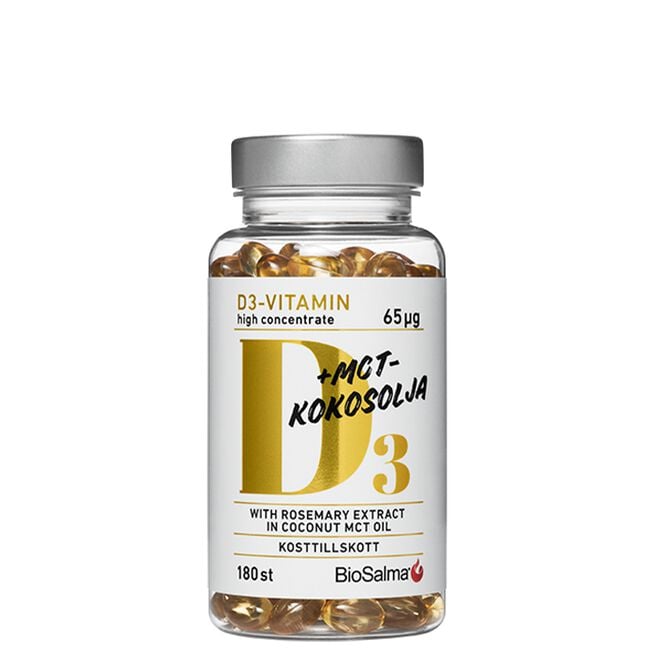 D3-vitamin 65µg i MCT-kokosolja 180 kapslar
