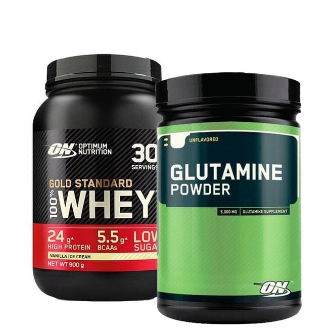 100% Whey Gold Standard Vassleprotein 908 g + Glutamine Pulver 630 g