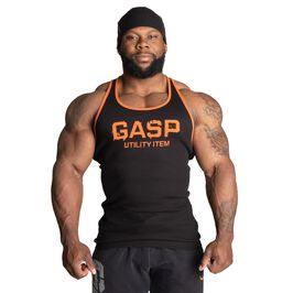 Ribbed T-back, Black/Flame, S  Ribbat Linne Svart Orange
