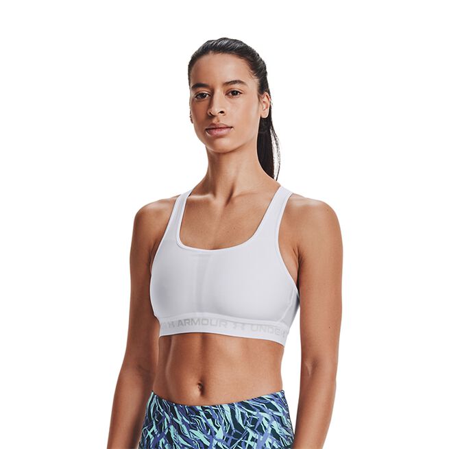 UA Crossback Mid Bra, White/Halo Gray