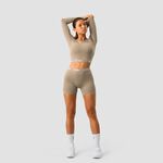Define Seamless Long Sleeve Crop Top, Taupe, L 