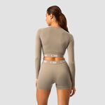 Define Seamless Long Sleeve Crop Top, Taupe, M 