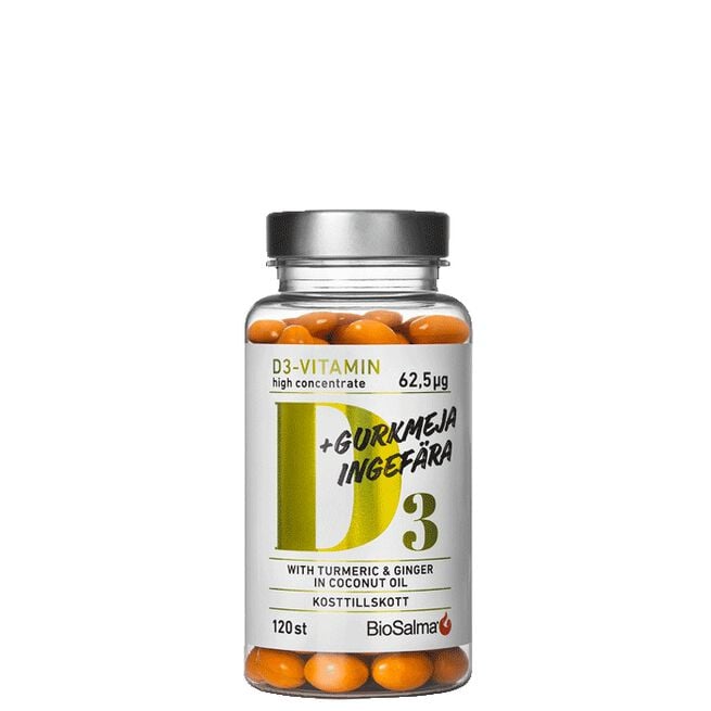 D3-Vitamin + Gurkmeja Ingefära 120 kapslar