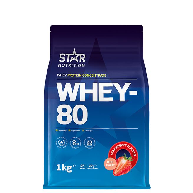 Whey-80 Vassleprotein 1 kg Jordgubb Less Sweet (NEW)