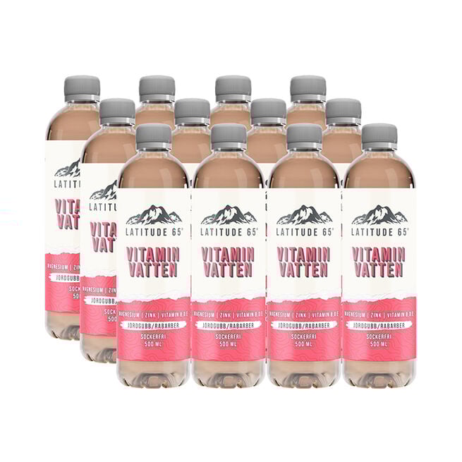 12 x Latitude 65, Vitaminvatten, 500 ml Jordgubb/Rabarber