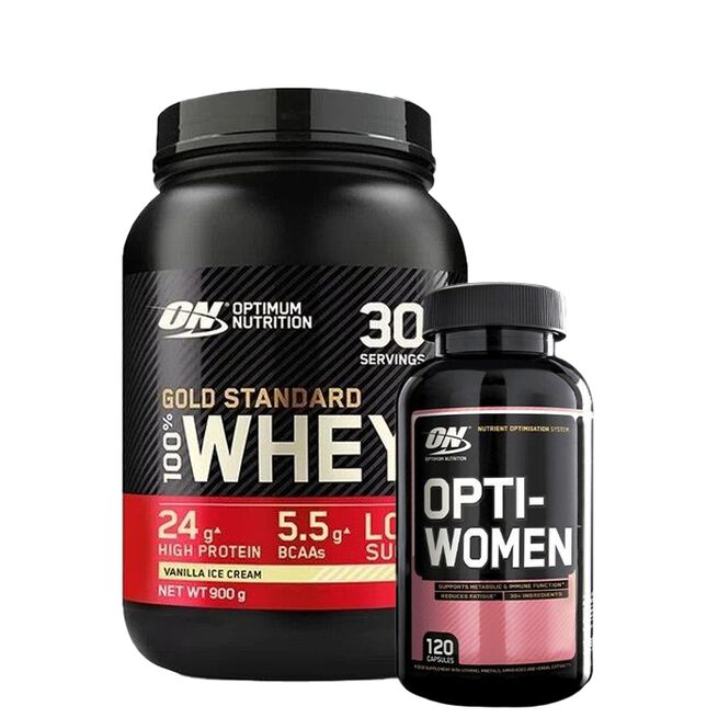 100% Whey Gold Standard Vassleprotein 908 g + Opti-Women, 120 Kapslar