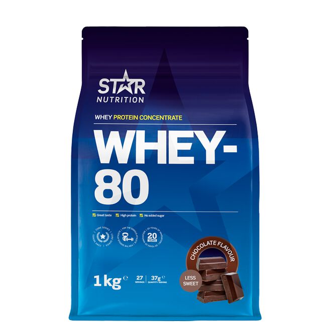 Whey-80 Vassleprotein 1 kg Choklad (less sweet)