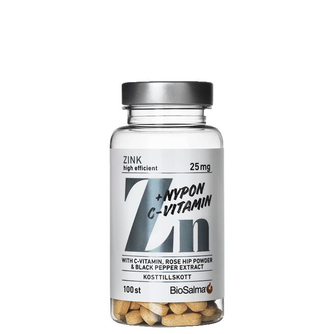 Zink 25 mg + C-vitamin & Nyponpulver 100 tabletter