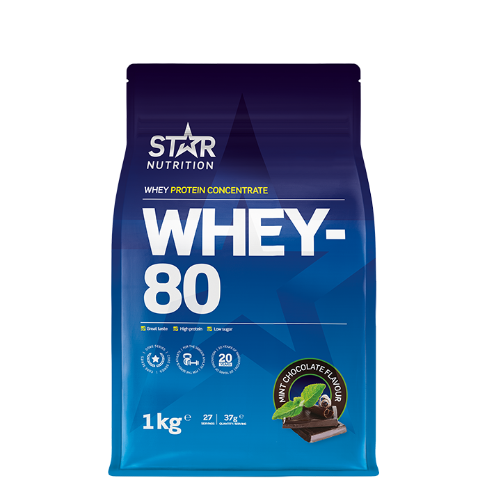 Star Nutrition Whey-80 Vassleprotein 1 kg, Mintchoklad
