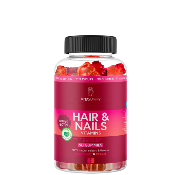Hår & Naglar Hallon & Persika 90 Gummies