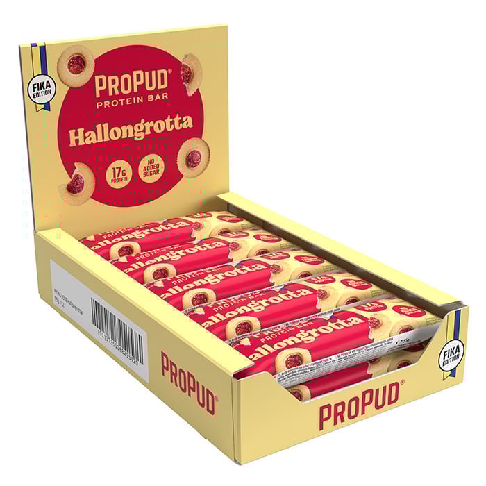 ProPud 12 x ProPud Protein Bar, 55 g, Hallongrotta