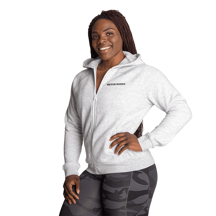 Core Zip Hoodie, White Melange