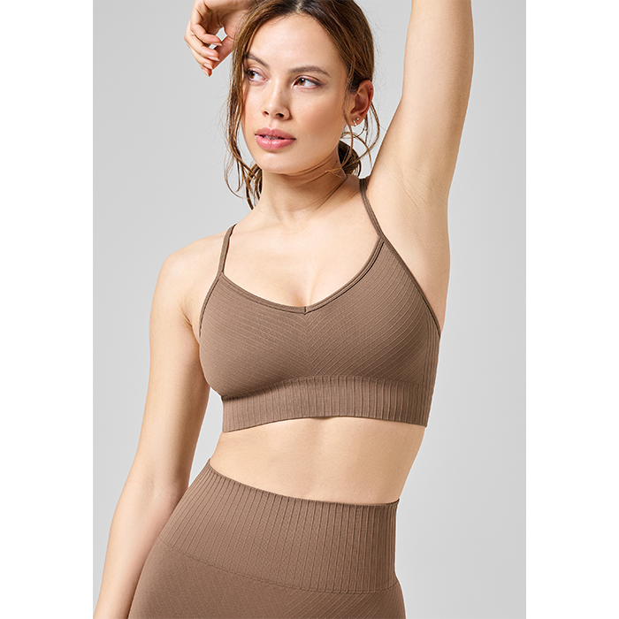 Seamless Graphical Rib Sports Top Taupe Brown