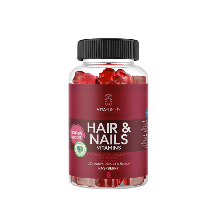 Hår Naglar Vitaminer 60 Gummies Hallon