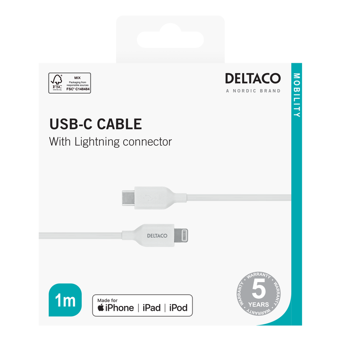 USB-C till Lightning-kabel 1 m Vit