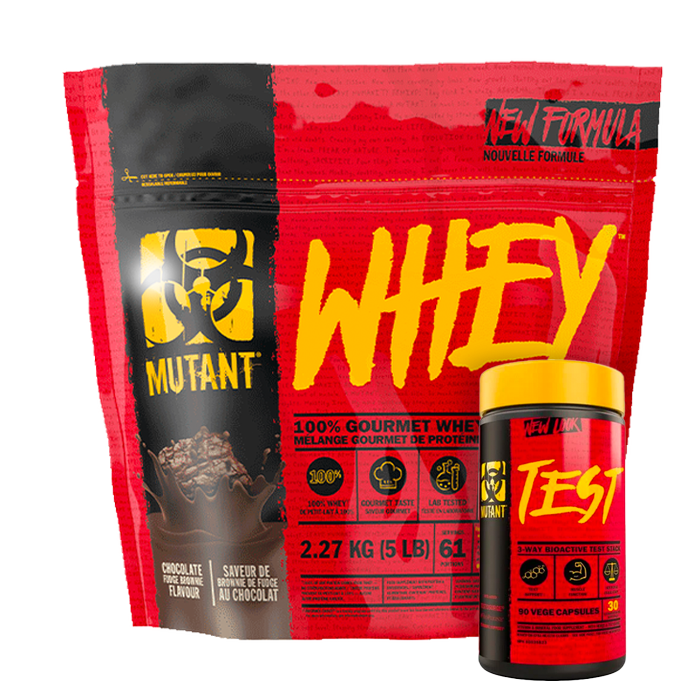 Mutant Whey, 2,27 kg + Mutant Test, 90 caps