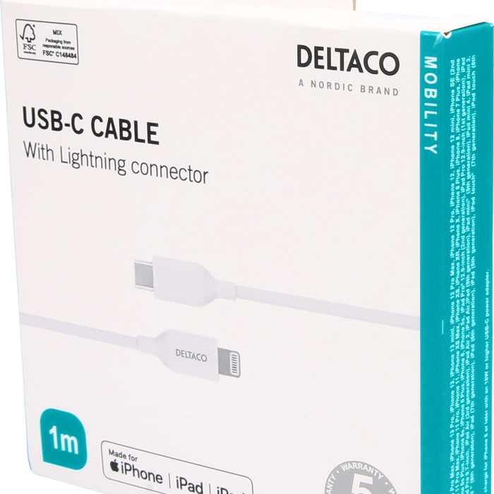 USB-C till Lightning-kabel 1 m Vit
