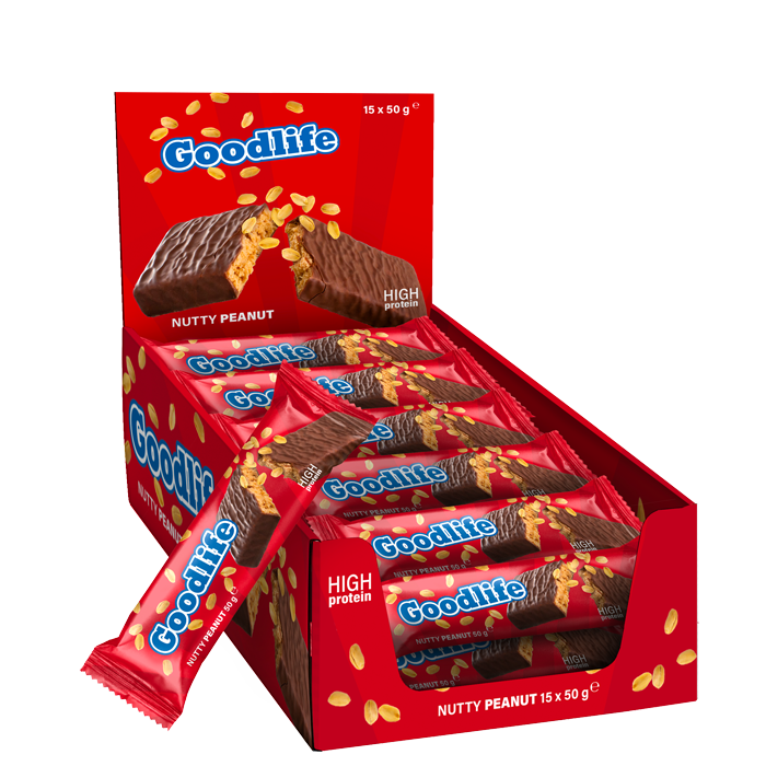 Goodlife 15 x Goodlife, 50 g, Nutty Peanut Kort Datum