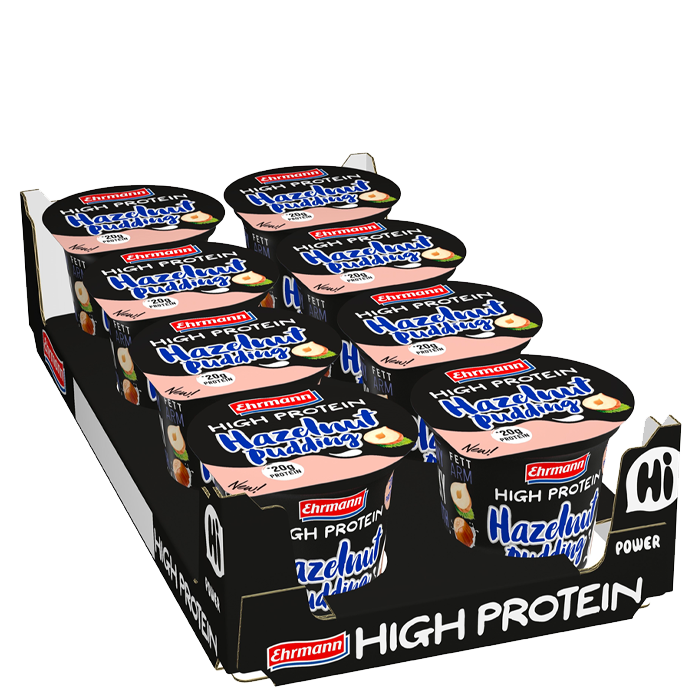 8 x Ehrmann Protein Pudding 200 g Hazelnut Kort datum