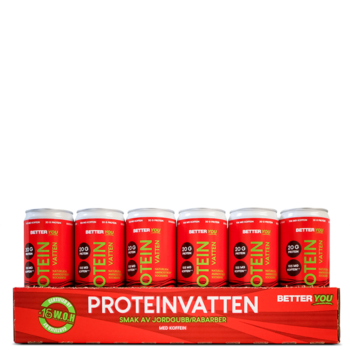 24 x Proteinvatten 330 ml Koffein Jordgubb/Rabarber