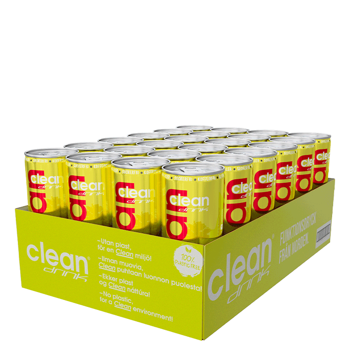 Läs mer om 24 x Clean Drink, 330 ml, Kiwi/Smultron - koffeinfri