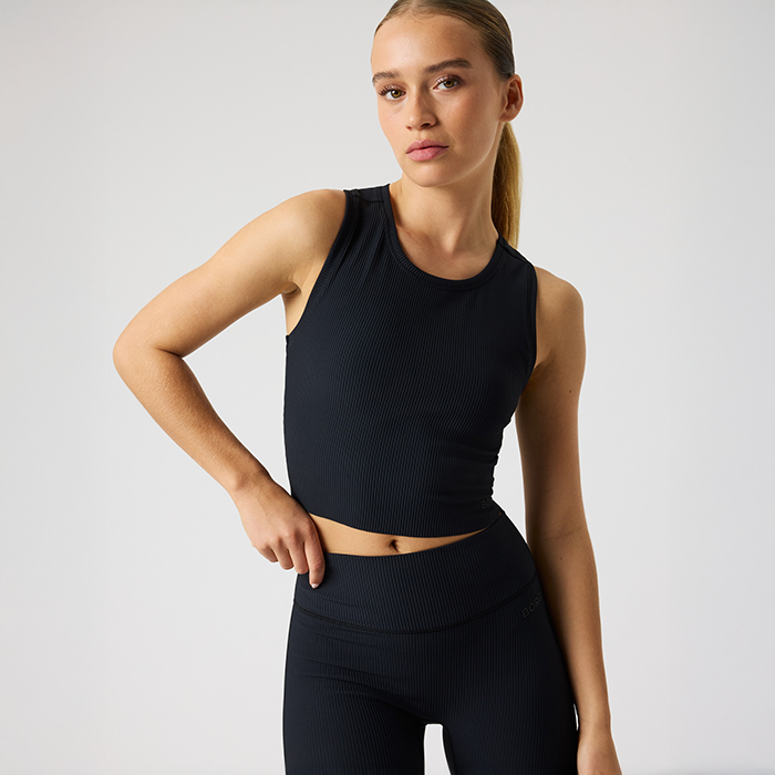 Studio Ribbed Cropped Linne Svart