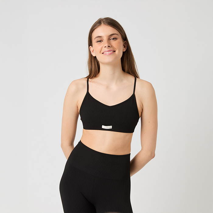 Seamless Ribbed Strap BH Svart