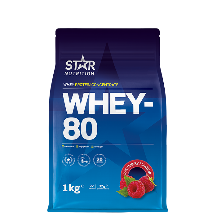 Star Nutrition Whey-80 Vassleprotein 1 kg, Hallon