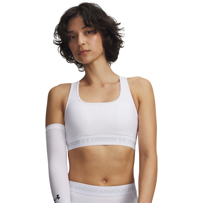 UA Crossback Mid Bra, White/Halo Gray