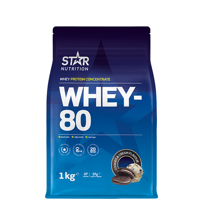 Star Nutrition Whey-80 Vassleprotein 1 kg, Cookies och Cream