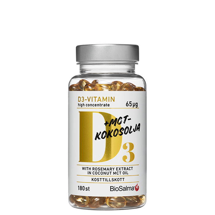 D3-vitamin 65µg i MCT-kokosolja 180 kapslar