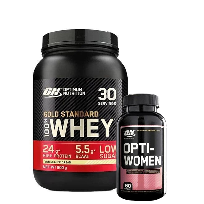 100% Whey Gold Standard Vassleprotein 908 g + Opti-Women, 60 Kapslar