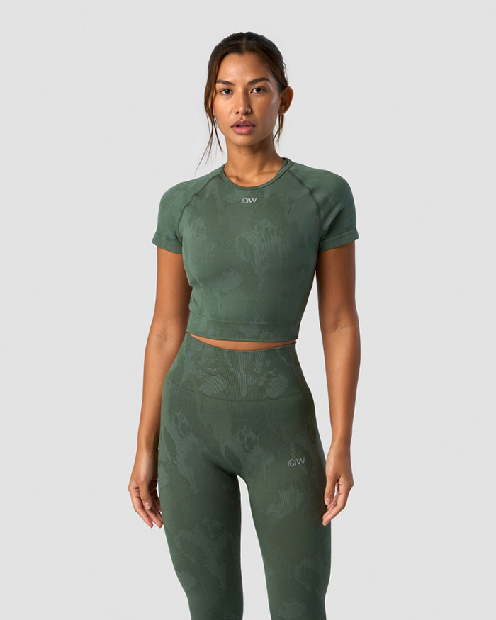 ICANIWILL Camo Seamless Cropped T-shirt Green