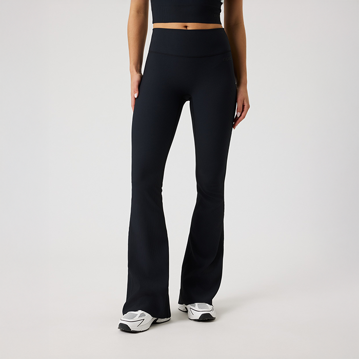 Studio Ribbed Flare Tights Svart