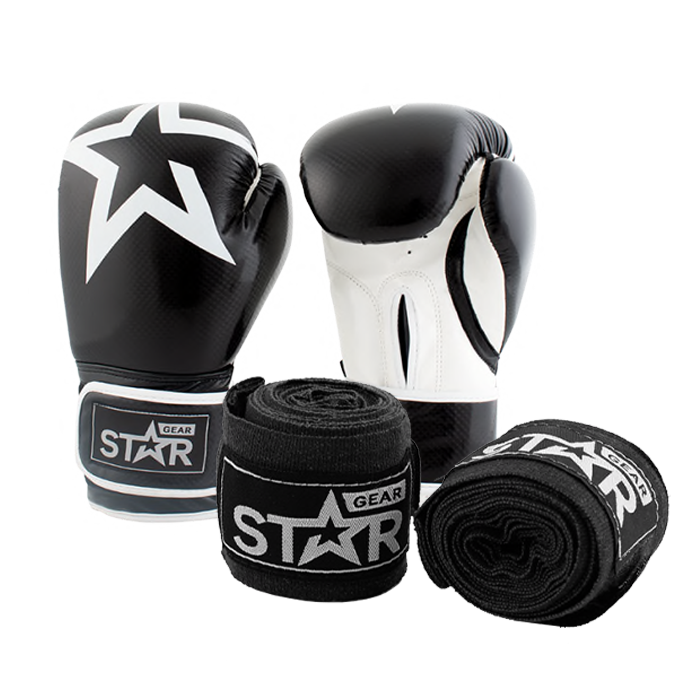 Star Gear Boxing Gloves, Black + få Hand Wraps på köpet