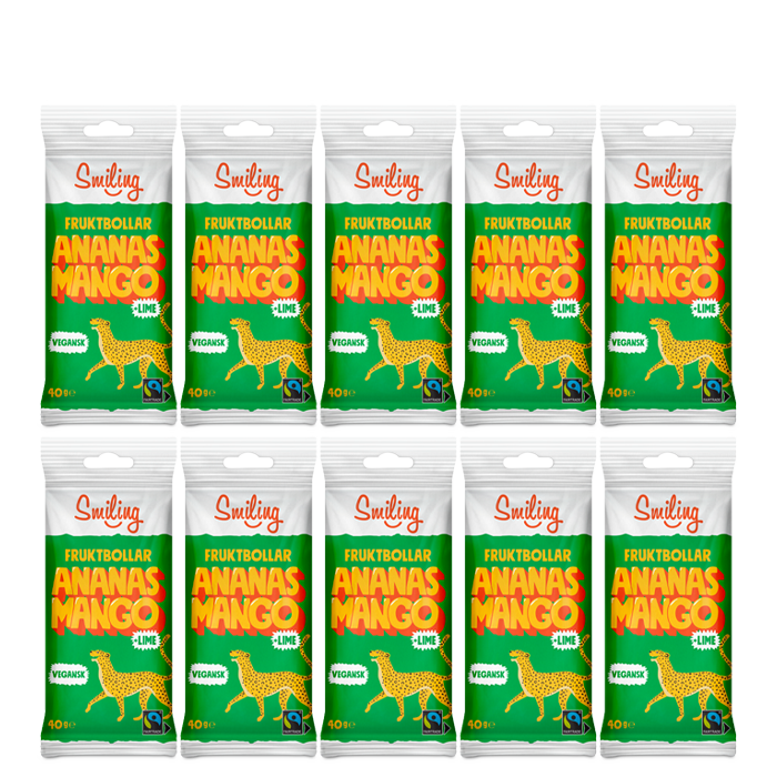 10 x Smiling Fruktbollar Mango/Ananas/Lime,40 g