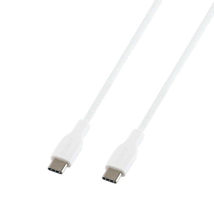 USB-C till USB-C Fl&auml;tad Laddningskabel 60W 1 m Vit