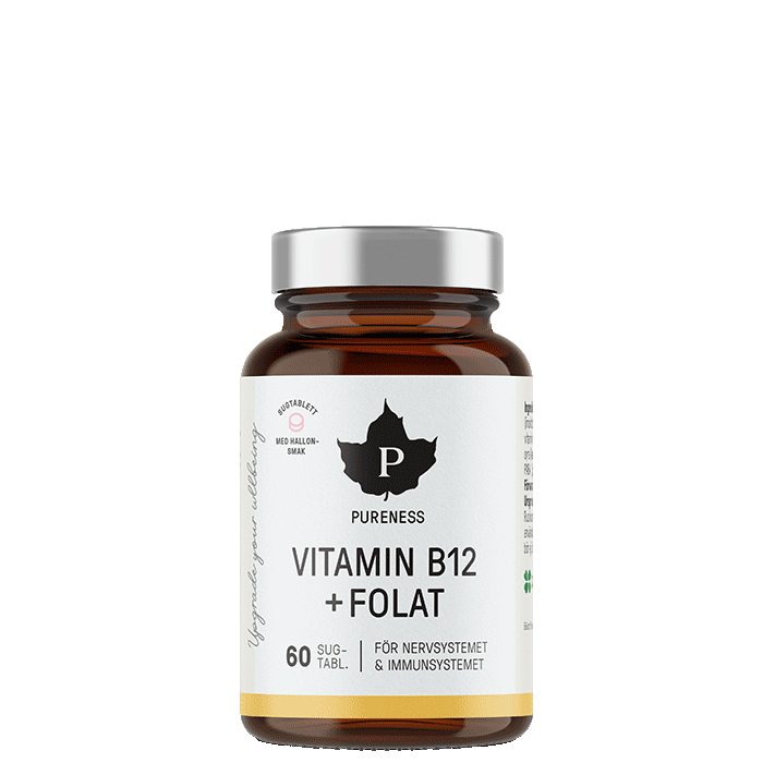 Vitamin B12 + Folat, Hallon, 60 sugtabletter