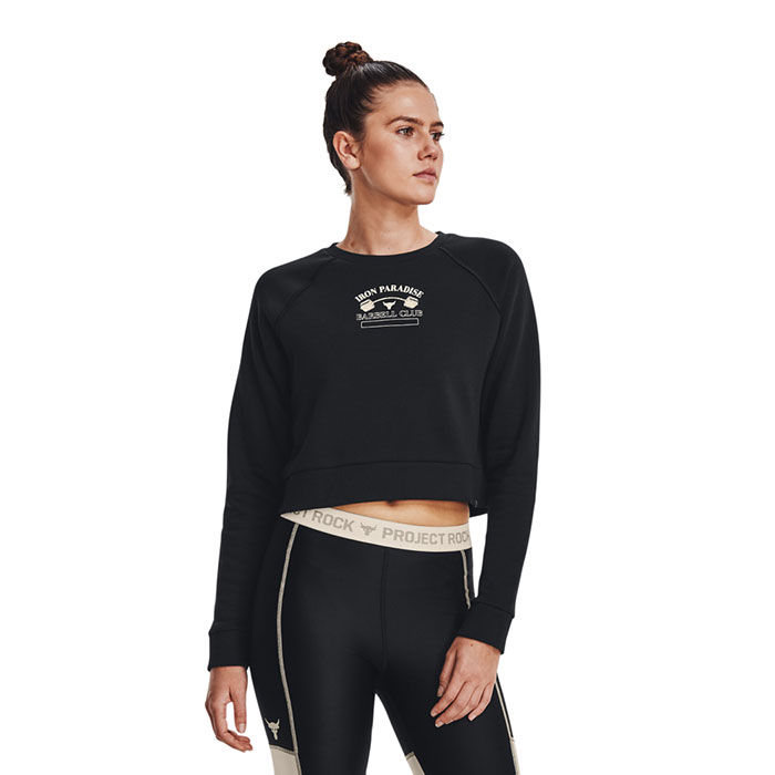 UA Project Rock Gym Fleece Crew, Black/White