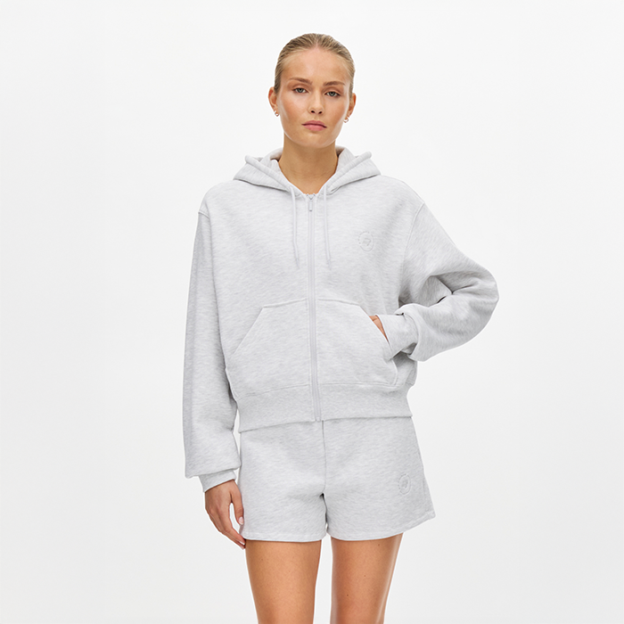 Base Hoodie med Dragkedja Ljusgrå
